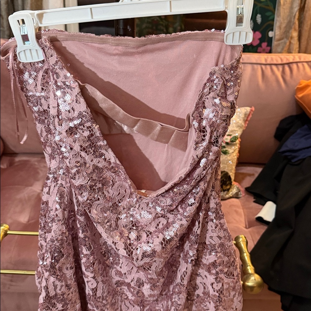 Free People Night Gaze Strapless Sequin Lace Mini Dress Blush Pink XS - Picture 2 of 6